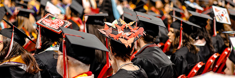 Students in commencement gowns