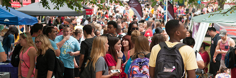 Students walking on the quad during the festival