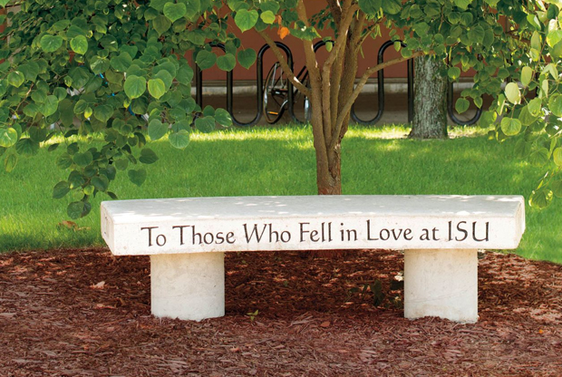 bench that says to those that fell in love at ISU